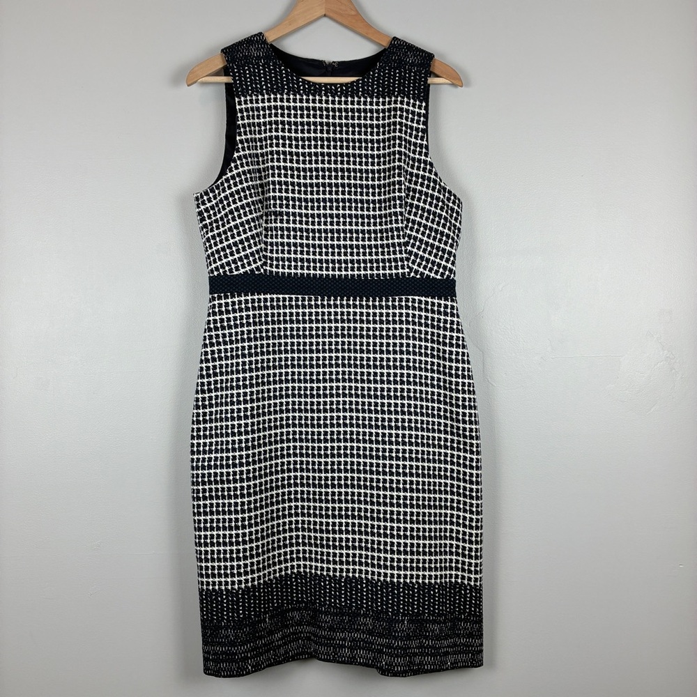 J.Crew Women's 12 Sheath Dress Navy White Check‎ Tweed Work Cocktail Timeless - Picture 2 of 14